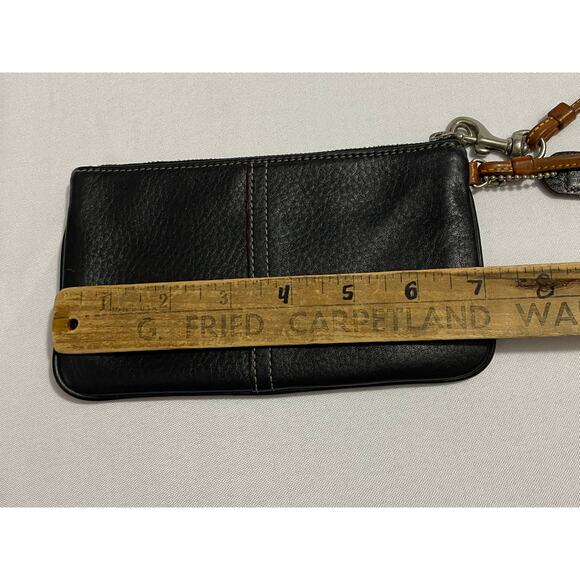 Coach Black Leather Wristlet Wallet Snap Closure Gold Logo Textured Compact - Picture 3 of 7